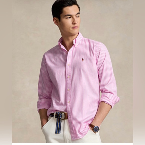 Ralph Lauren Button Down Preppy Pink and White Striped Shirt 16 1/2 like new! - Picture 4 of 8